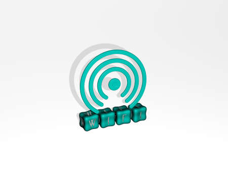 3D graphical image of wifi vertically along with text built by metallic cubic letters from the top perspective, excellent for the concept presentation and slideshows. illustration and iconの写真素材