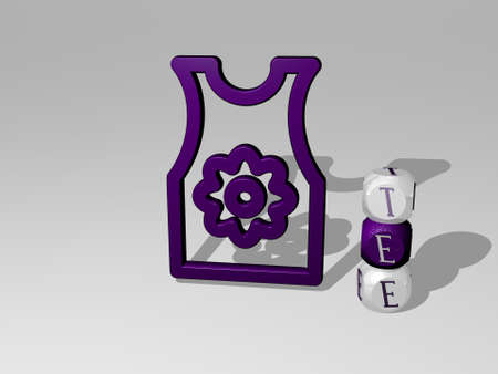 3D representation of TEE with icon on the wall and text arranged by metallic cubic letters on a mirror floor for concept meaning and slideshow presentation. illustration and designの写真素材