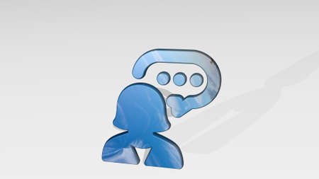 MESSAGES PEOPLE WOMAN BUBBLE OVAL casting shadow with two lights. 3D illustration of metallic...