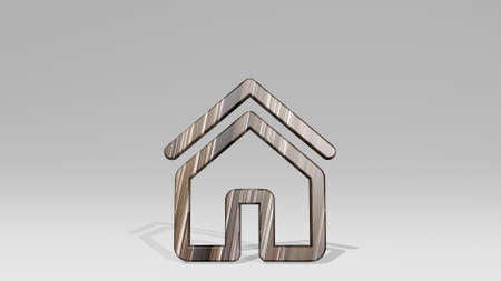 house made by 3D illustration of a shiny metallic sculpture casting shadow on light background. building and architectureの写真素材