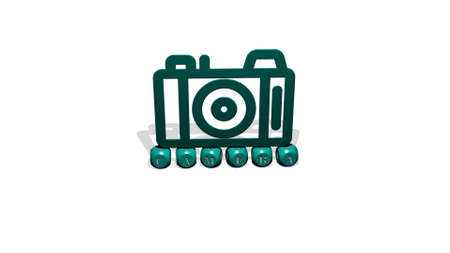 3D illustration of camera graphics and text made by metallic dice letters for the related meanings of the concept and presentations. background and beautifulの写真素材