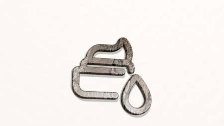 BODY CARE LOTION on the wall. 3D illustration of metallic sculpture over a white background with mild texture. woman and beautifulの写真素材