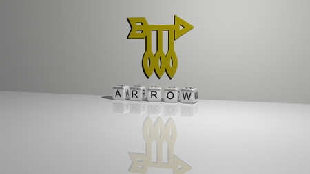 3D graphical image of arrow vertically along with text built by metallic cubic letters from the top perspective, excellent for the concept presentation and slideshows. illustration and backgroundの写真素材