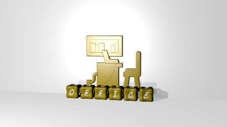 3D illustration of office graphics and text made by metallic dice letters for the related meanings of the concept and presentations. business and businessmanの写真素材