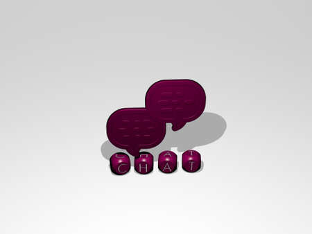 3D representation of chat with icon on the wall and text arranged by metallic cubic letters on a...