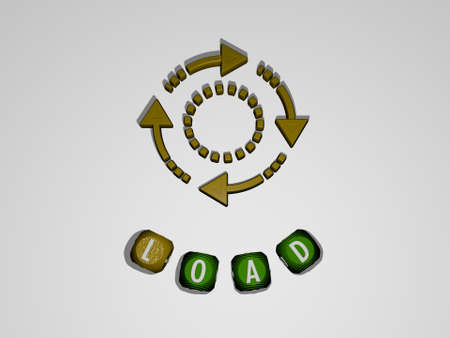 3D graphical image of LOAD vertically along with text built around the icon by metallic cubic...