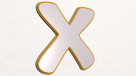 delete sign made by 3D illustration of a shiny metallic sculpture on a wall with light background....