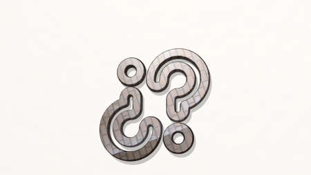 INFORMATION DESK QUESTION HELP on the wall. 3D illustration of metallic sculpture over a white...
