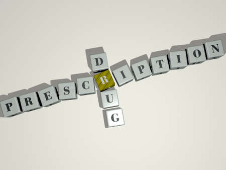 PRESCRIPTION DRUG combined by dice letters and color crossing for the related meanings of the concept. doctor and medicineの写真素材
