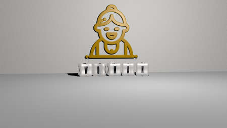 3D illustration of woman graphics and text made by metallic dice letters for the related meanings of the concept and presentations. beautiful and youngの写真素材