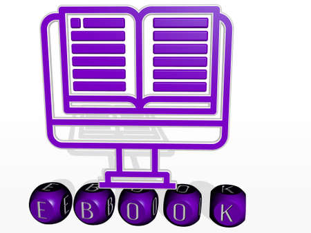 3D illustration of ebook graphics and text made by metallic dice letters for the related meanings of the concept and presentations. digital and educationの写真素材