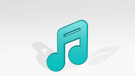 MUSIC NOTE stand with shadow. 3D illustration of metallic sculpture over a white background with mild texture. design and audioの写真素材