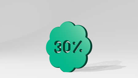 discount from a perspective with the shadow. A thick sculpture made of metallic materials of 3D rendering. illustration and saleの写真素材