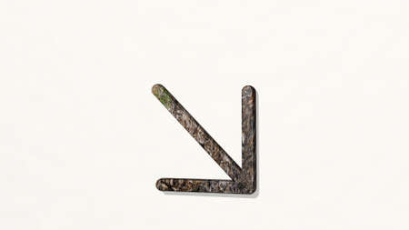 arrow corner right made by 3D illustration of a shiny metallic sculpture on a wall with light...