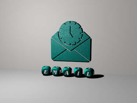 3D illustration of EMAIL graphics and text made by metallic dice letters for the related meanings of...