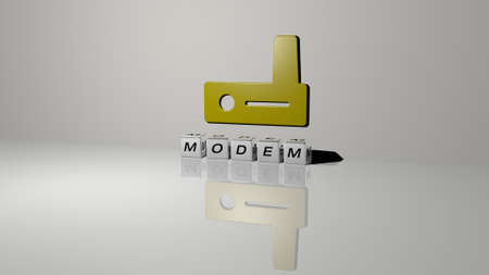 3D illustration of modem graphics and text made by metallic dice letters for the related meanings of the concept and presentations. icon and internetの写真素材