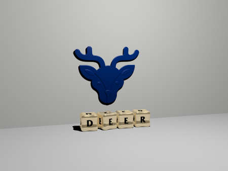 3D representation of DEER with icon on the wall and text arranged by metallic cubic letters on a...