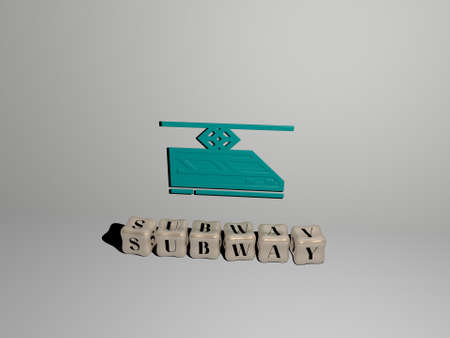 3D graphical image of SUBWAY vertically along with text built by metallic cubic letters from the top perspective, excellent for the concept presentation and slideshows. station and cityの写真素材