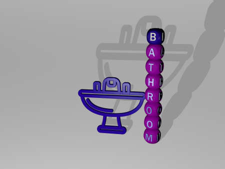 3D illustration of bathroom graphics and text around the icon made by metallic dice letters for the related meanings of the concept and presentations. background and cleanの写真素材
