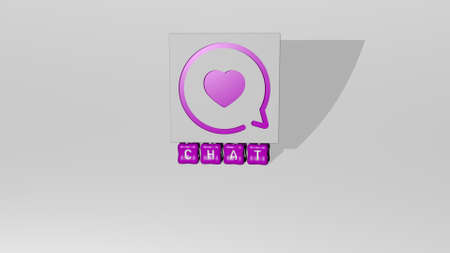 3D illustration of CHAT graphics and text made by metallic dice letters for the related meanings of...