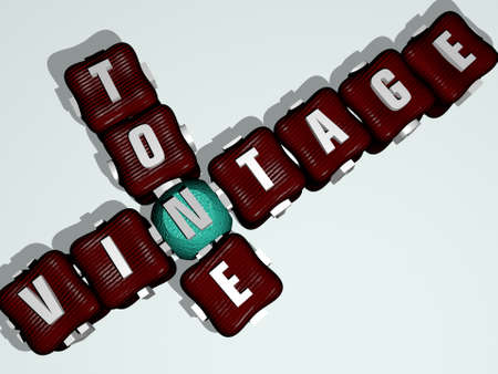 crosswords of vintage tone arranged by cubic letters on a mirror floor, concept meaning and...