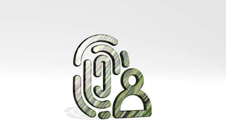 TOUCH ID USER made by 3D illustration of a shiny metallic sculpture casting shadow on light...