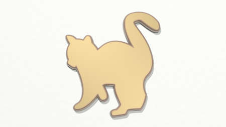 CAT on the wall. 3D illustration of metallic sculpture over a white background with mild texture. animal and cuteの写真素材