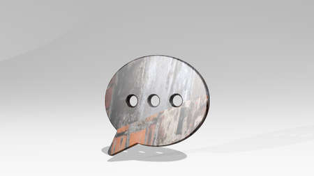messages bubble typing made by 3D illustration of a shiny metallic sculpture casting shadow on light...