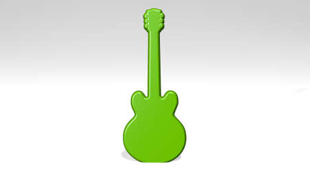 guitar from a perspective with the shadow. A thick sculpture made of metallic materials of 3D rendering. illustration and backgroundの写真素材
