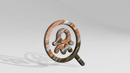 single woman search made by 3D illustration of a shiny metallic sculpture casting shadow on light...