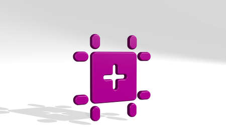ARTBOARD ADD stand with shadow. 3D illustration of metallic sculpture over a white background with...