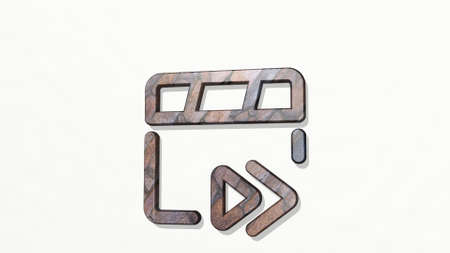 controls movie forward from a perspective on the wall. A thick sculpture made of metallic materials...