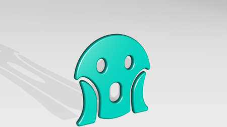 smiley petrified made by 3D illustration of a shiny metallic sculpture with the shadow on light background. face and iconの写真素材