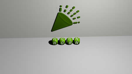 3D illustration of HORN graphics and text made by metallic dice letters for the related meanings of the concept and presentations. animal and backgroundの写真素材