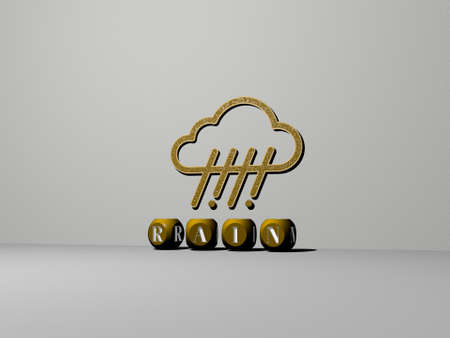 3D illustration of rain graphics and text made by metallic dice letters for the related meanings of the concept and presentations. background and beautifulの写真素材