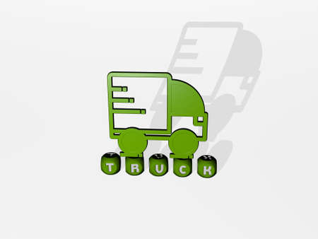 3D illustration of truck graphics and text made by metallic dice letters for the related meanings of the concept and presentations. car and cargoの写真素材