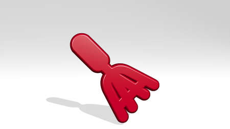 gardening digging fork made by 3D illustration of a shiny metallic sculpture with the shadow on light background. green and agricultureの写真素材