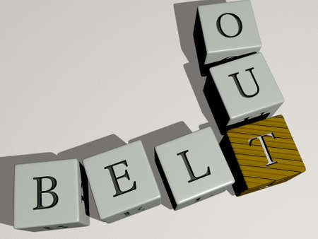 crosswords of music: belt out arranged by cubic letters on a mirror floor, concept meaning and presentation. illustration and backgroundの写真素材