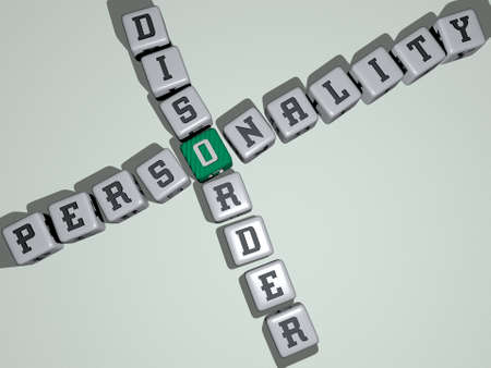crosswords of personality disorder arranged by cubic letters on a mirror floor, concept meaning and...