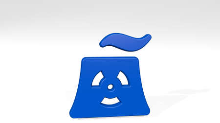 nuclear energy plant stand with shadow. 3D illustration of metallic sculpture over a white...