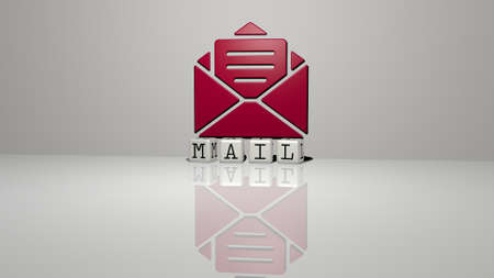 3D illustration of mail graphics and text made by metallic dice letters for the related meanings of the concept and presentations. icon and envelopeの写真素材