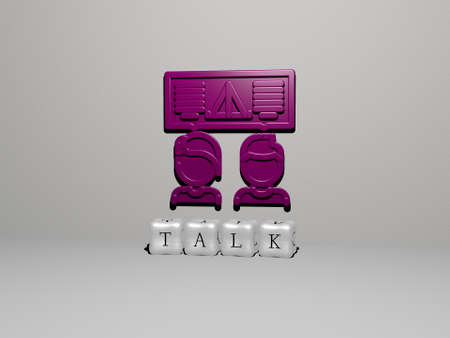 3D graphical image of TALK vertically along with text built by metallic cubic letters from the top perspective, excellent for the concept presentation and slideshows. illustration and businessの写真素材