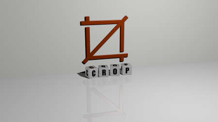 3D representation of crop with icon on the wall and text arranged by metallic cubic letters on a...