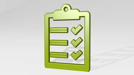 CHECKLIST from a perspective with the shadow. A thick sculpture made of metallic materials of 3D rendering. illustration and businessの写真素材