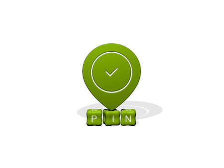 3D graphical image of PIN vertically along with text built by metallic cubic letters from the top...
