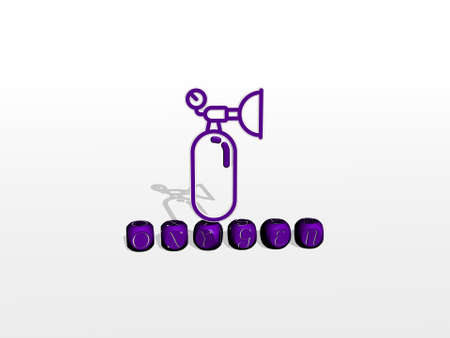 3D illustration of OXYGEN graphics and text made by metallic dice letters for the related meanings of the concept and presentations. background and airの写真素材