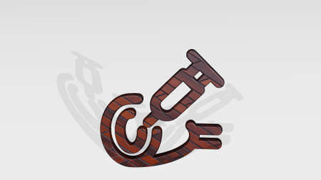 gmo food chicken leg casting shadow with two lights. 3D illustration of metallic sculpture over a...