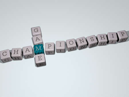 CHAMPIONSHIP GAME combined by dice letters and color crossing for the related meanings of the concept. illustration and competitionの写真素材