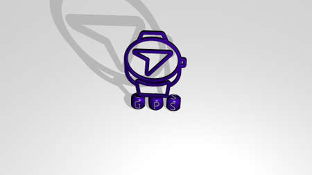 3D representation of gps with icon on the wall and text arranged by metallic cubic letters on a...