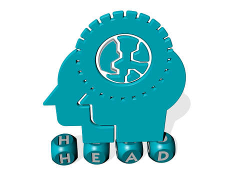 3D illustration of head graphics and text made by metallic dice letters for the related meanings of the concept and presentations. background and animalの写真素材